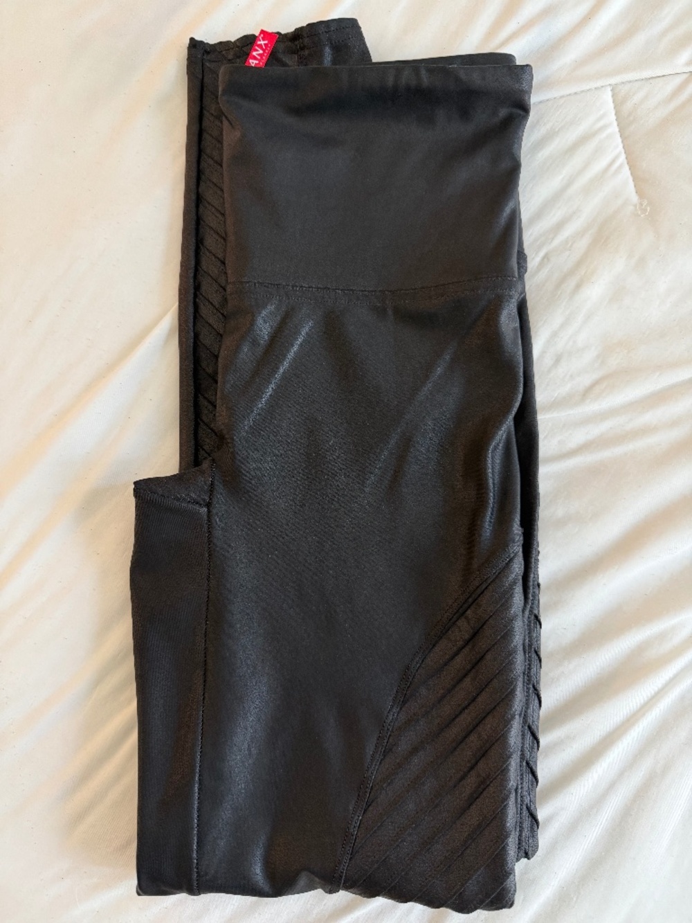 SPANX Faux Leather Moto Leggings Very Black High Rise Size L 20136R